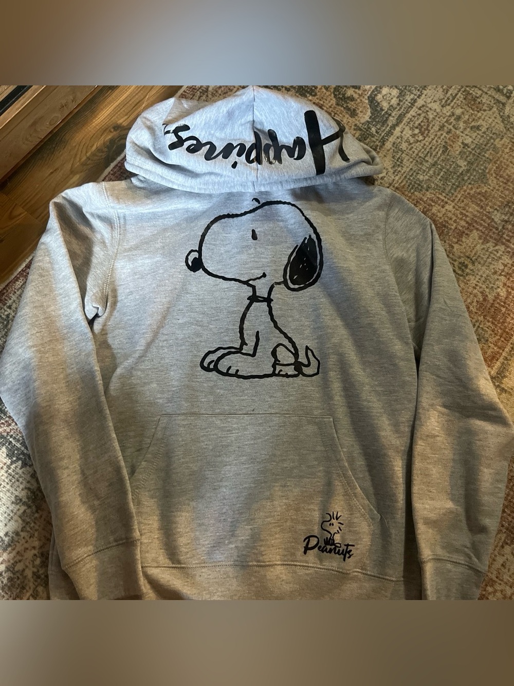 Peanuts Snoopy Light Gray Hoodie with Black Graphic